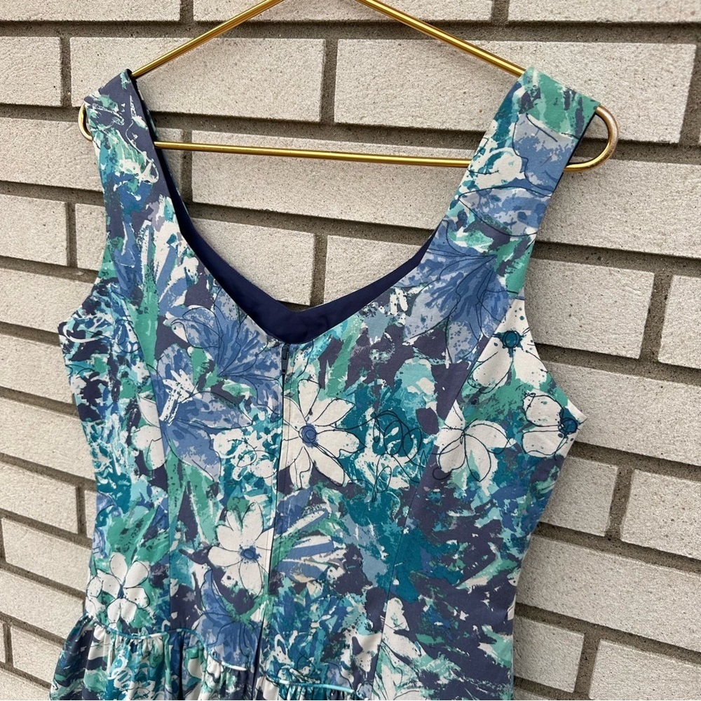 Vintage Laura Ashley Blue Floral Drop Waist Dress 80s 90s White Teal Sleeveless - Picture 5 of 10